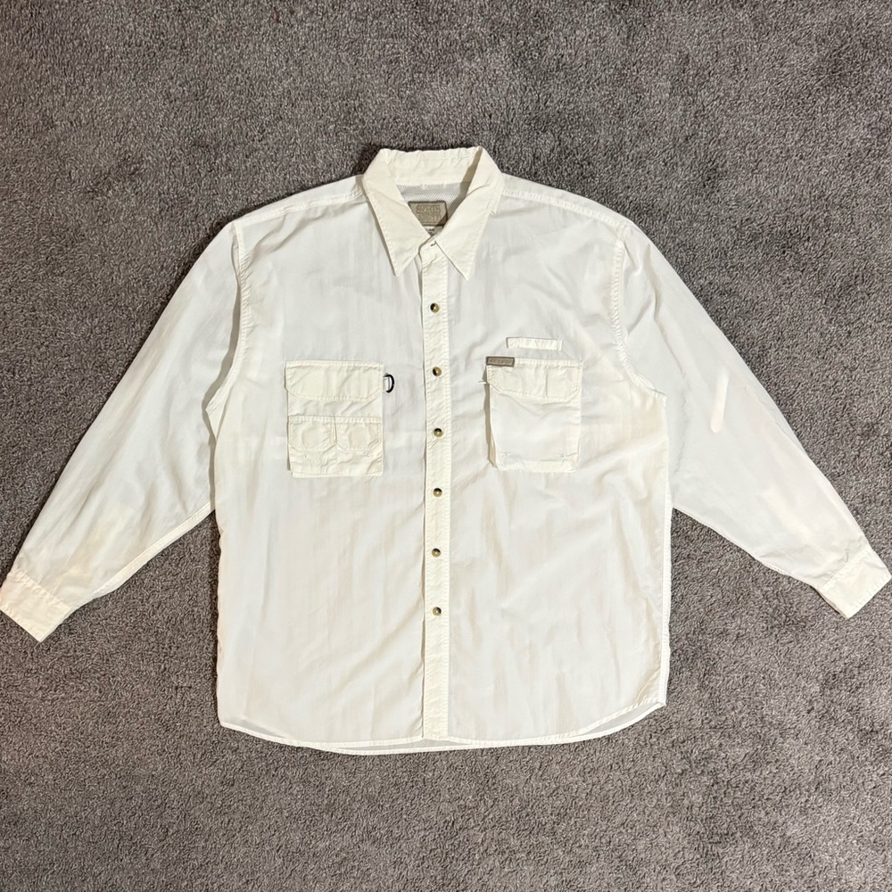 Sports Afield Mens XL  Beige Long Sleeve Button Up Vented Shirt White